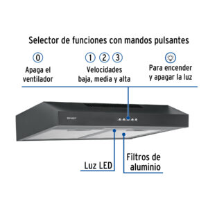 Campana extractora 50 cm, empotrable, negra, FOSET - Imagen 3