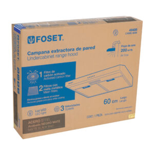 Campana extractora 60 cm, empotrable, negra, FOSET - Imagen 7