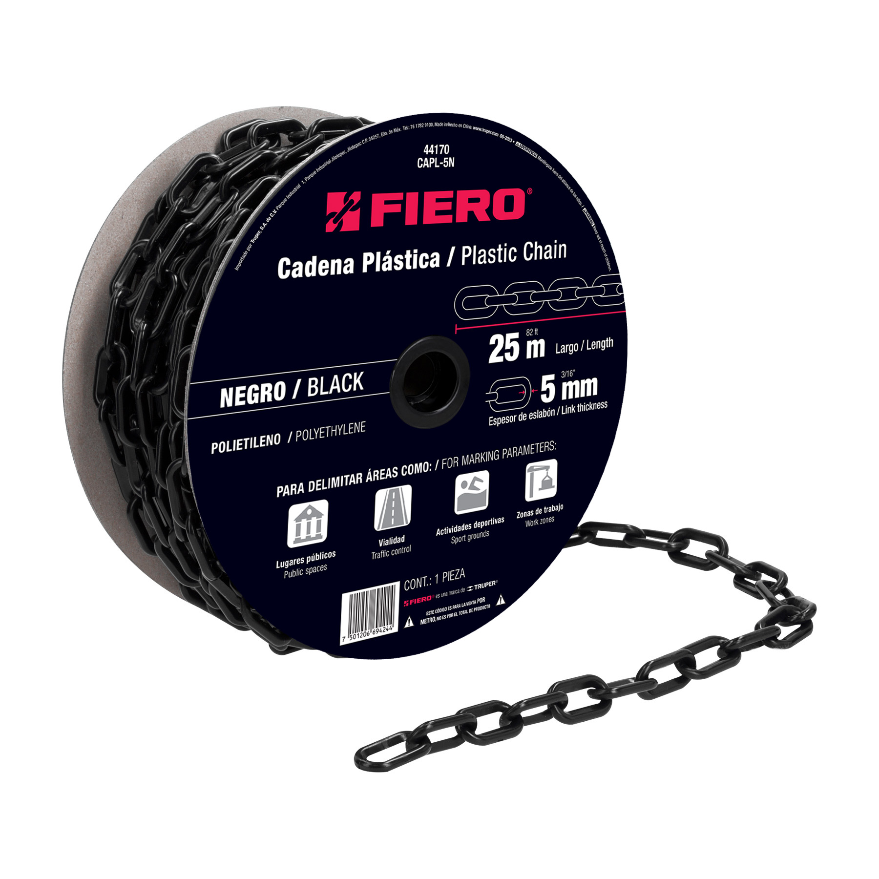 Metro de cadena de 5 mm de plástico negra, carrete de 25 m - Imagen 2