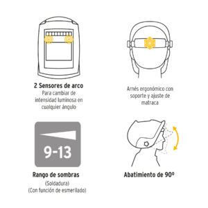 Careta electrónica para soldar sombra 9-13, rayos, PRETUL - Imagen 4