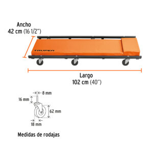 Cama de acero 40' para mecánico, TRUPER - Imagen 4