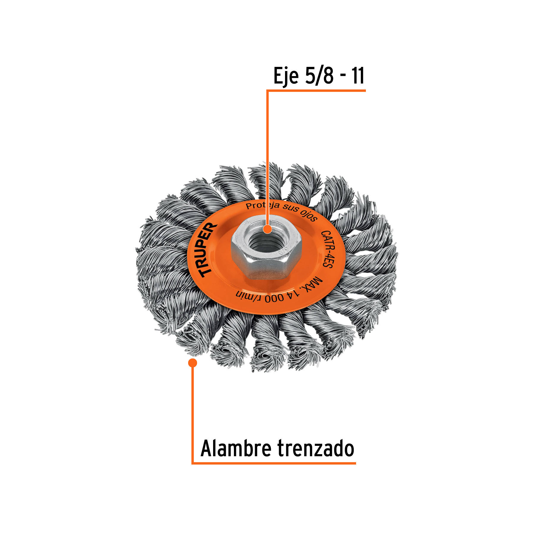 Carda circular 4' alambre trenzado, eje 5/8'-11, TRUPER - Imagen 3