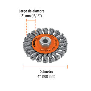 Carda circular 4' alambre trenzado, eje 5/8'-11, TRUPER - Imagen 4