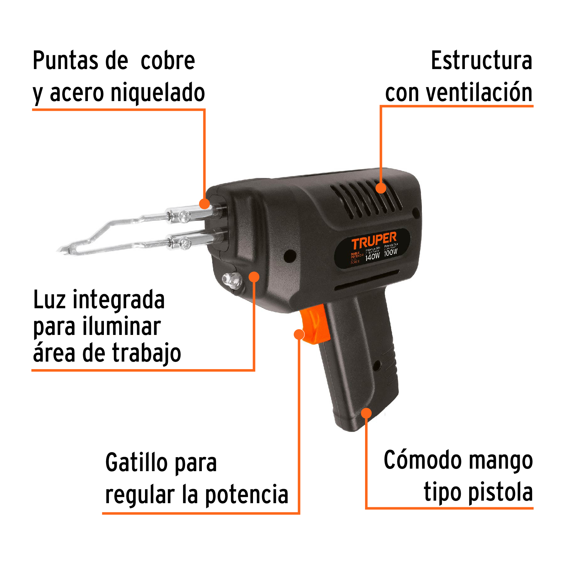 Cautín 140 W tipo pistola con 2 temperaturas, TRUPER - Imagen 3