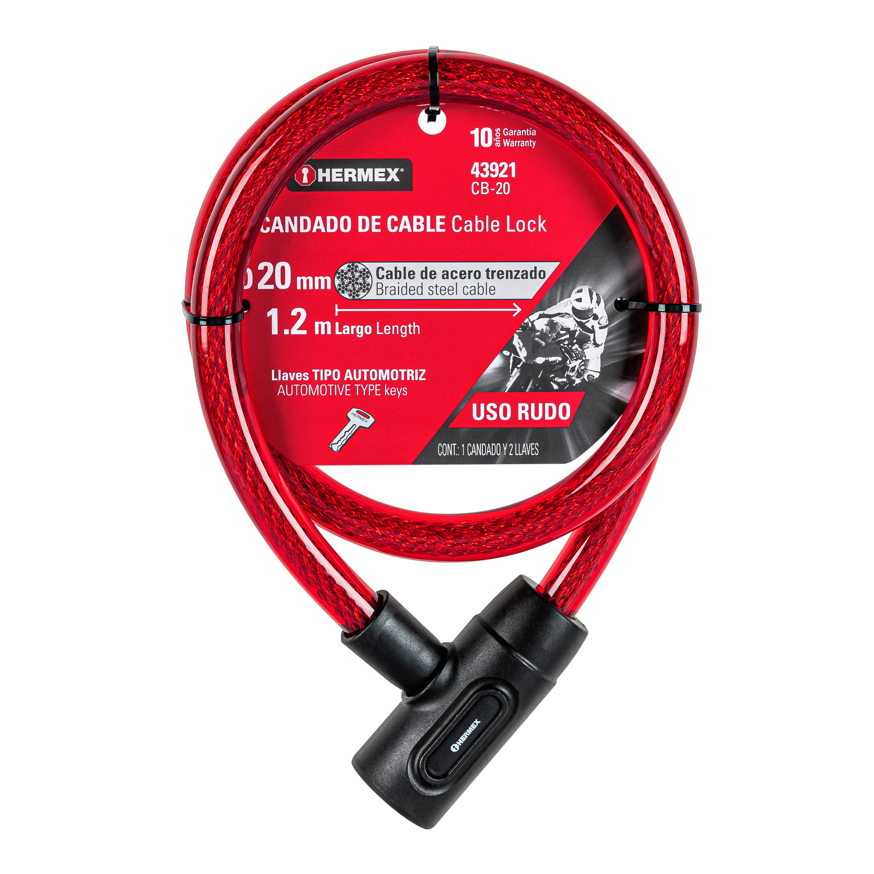 Candado de cable con llave, 20 mm X 1.20 m, HERMEX - Imagen 4