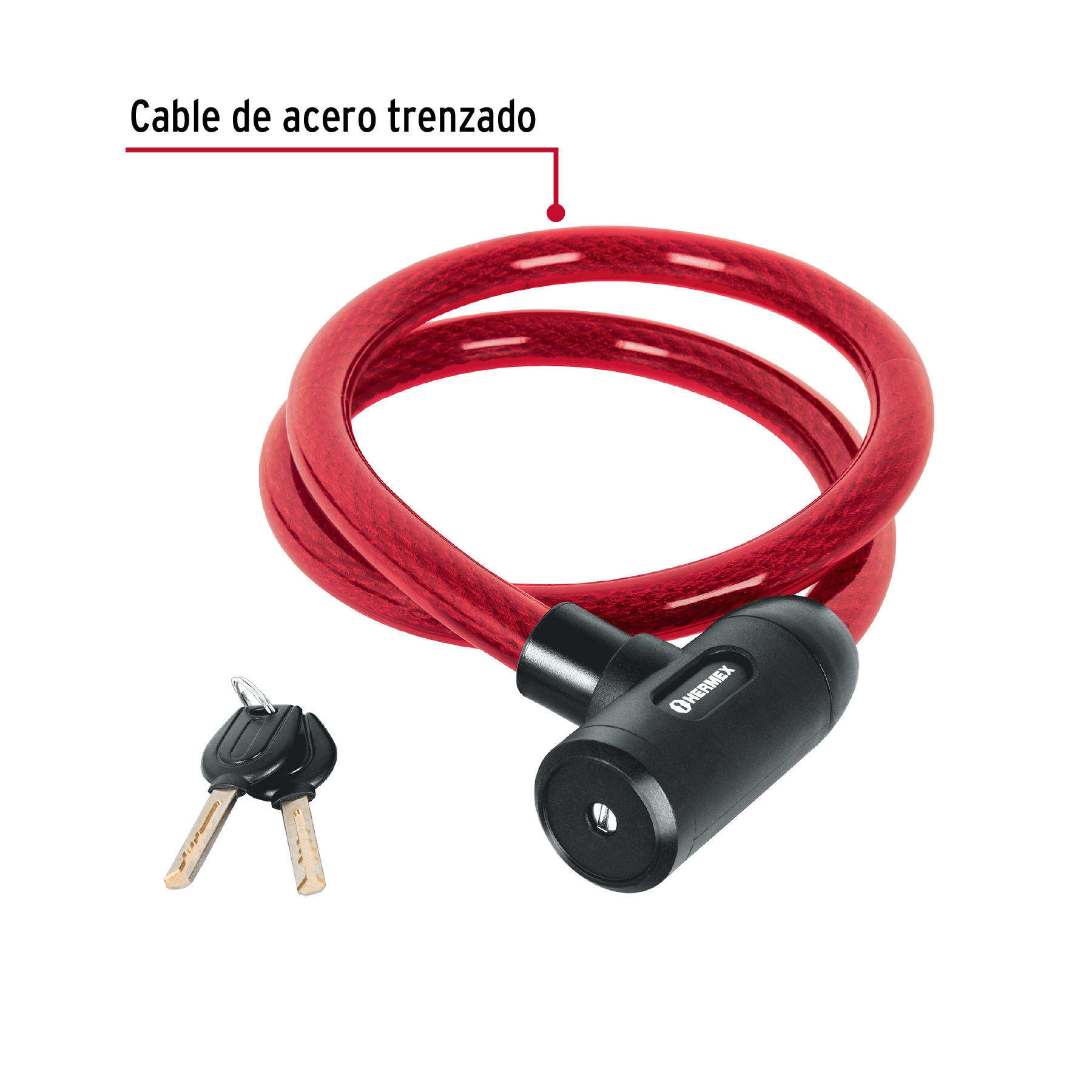 Candado de cable con llave, 20 mm X 1.20 m, HERMEX - Imagen 3