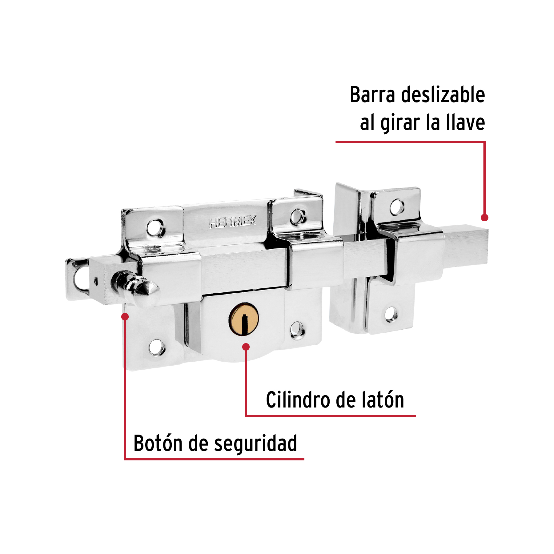 Cerradura de barra libre, derecha, blíster, HERMEX - Imagen 3