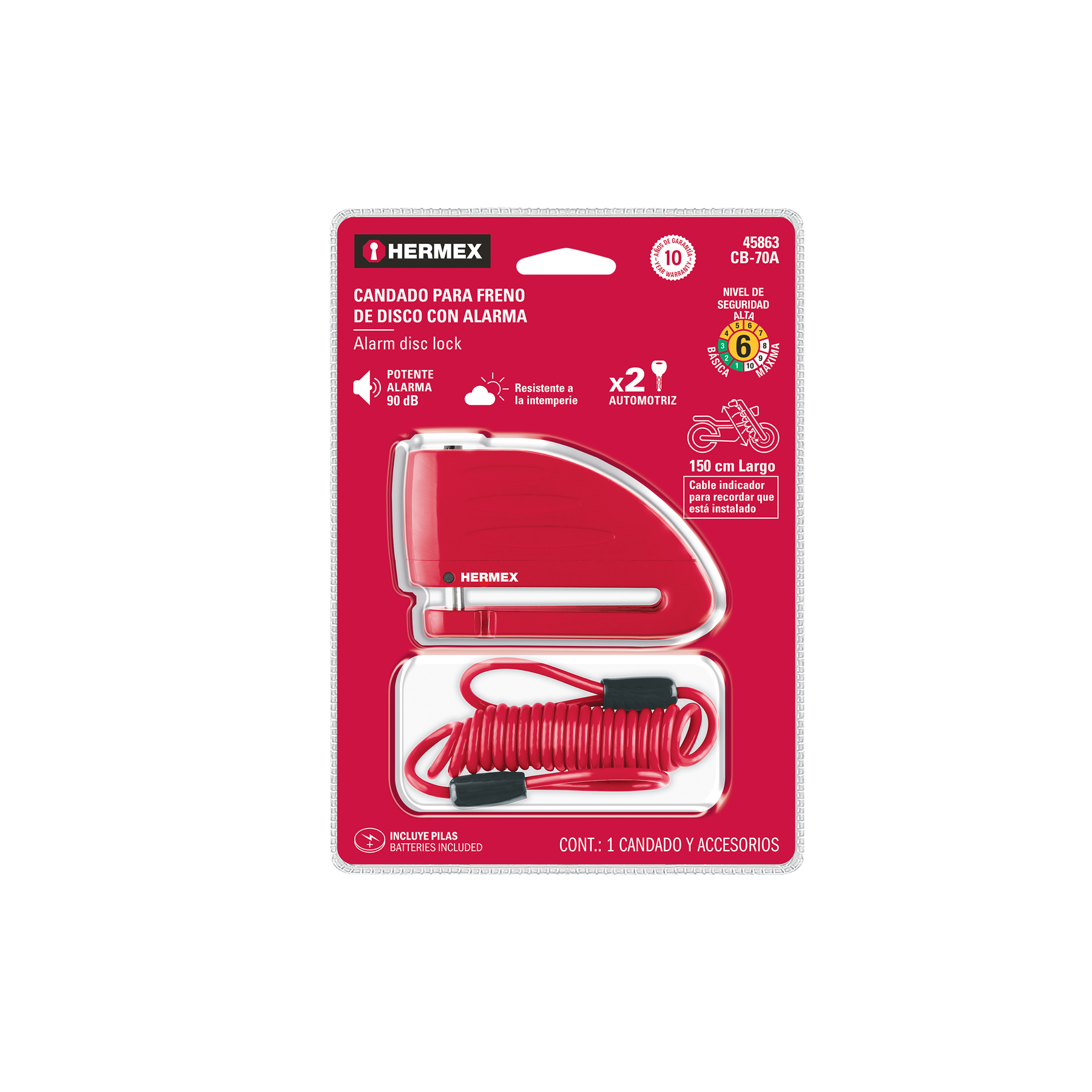 Candado para disco de motocicleta, perno de 7 mm, c/alarma - Imagen 3