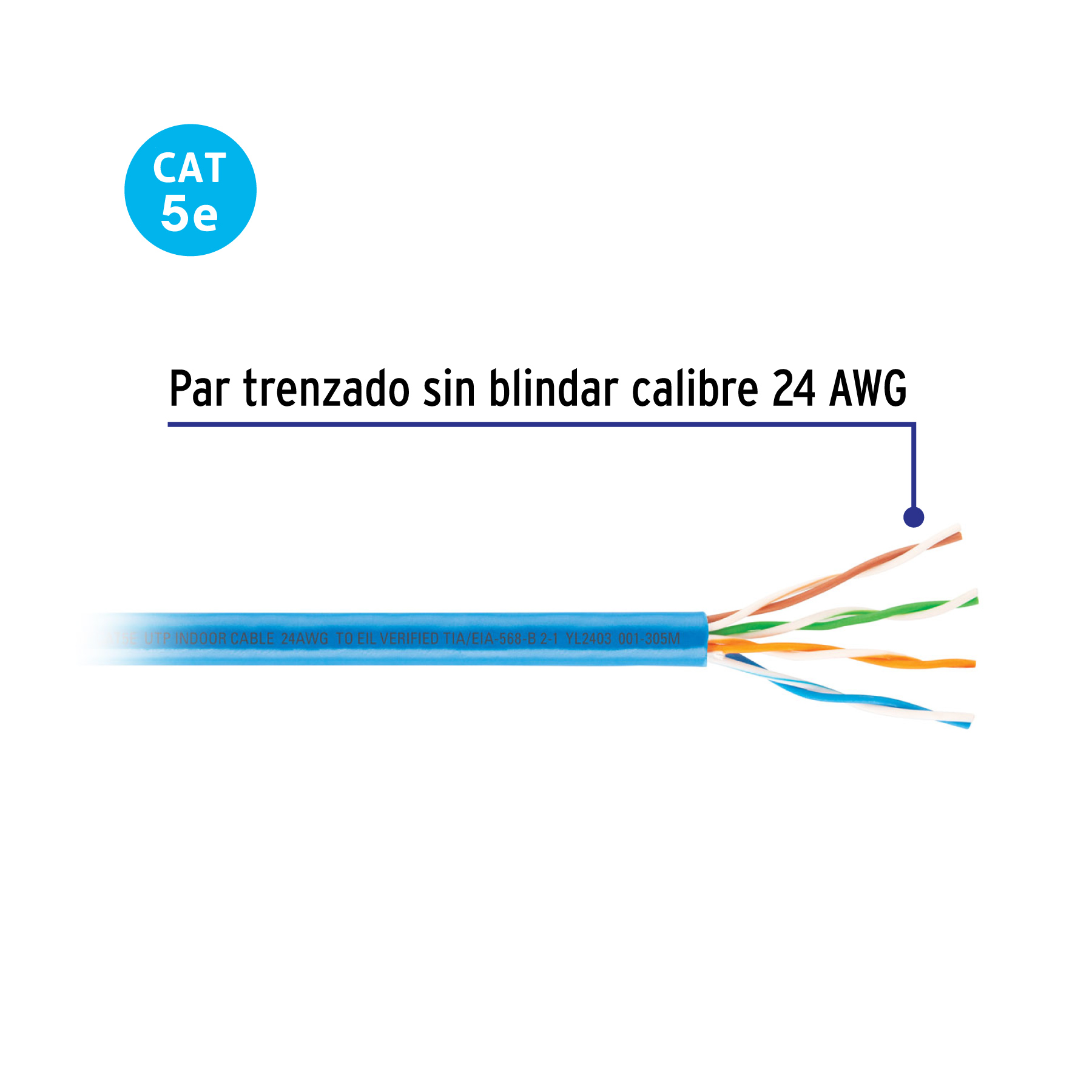 Metro de cable UTP CAT5E, Bobina de 305m, azul, VOLTECK - Imagen 3