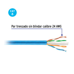 Metro de cable UTP CAT6, Bobina de 100m, azul, VOLTECK - Imagen 4