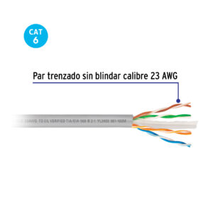 Metro de cable UTP CAT6, Bobina de 100m, gris, VOLTECK - Imagen 4