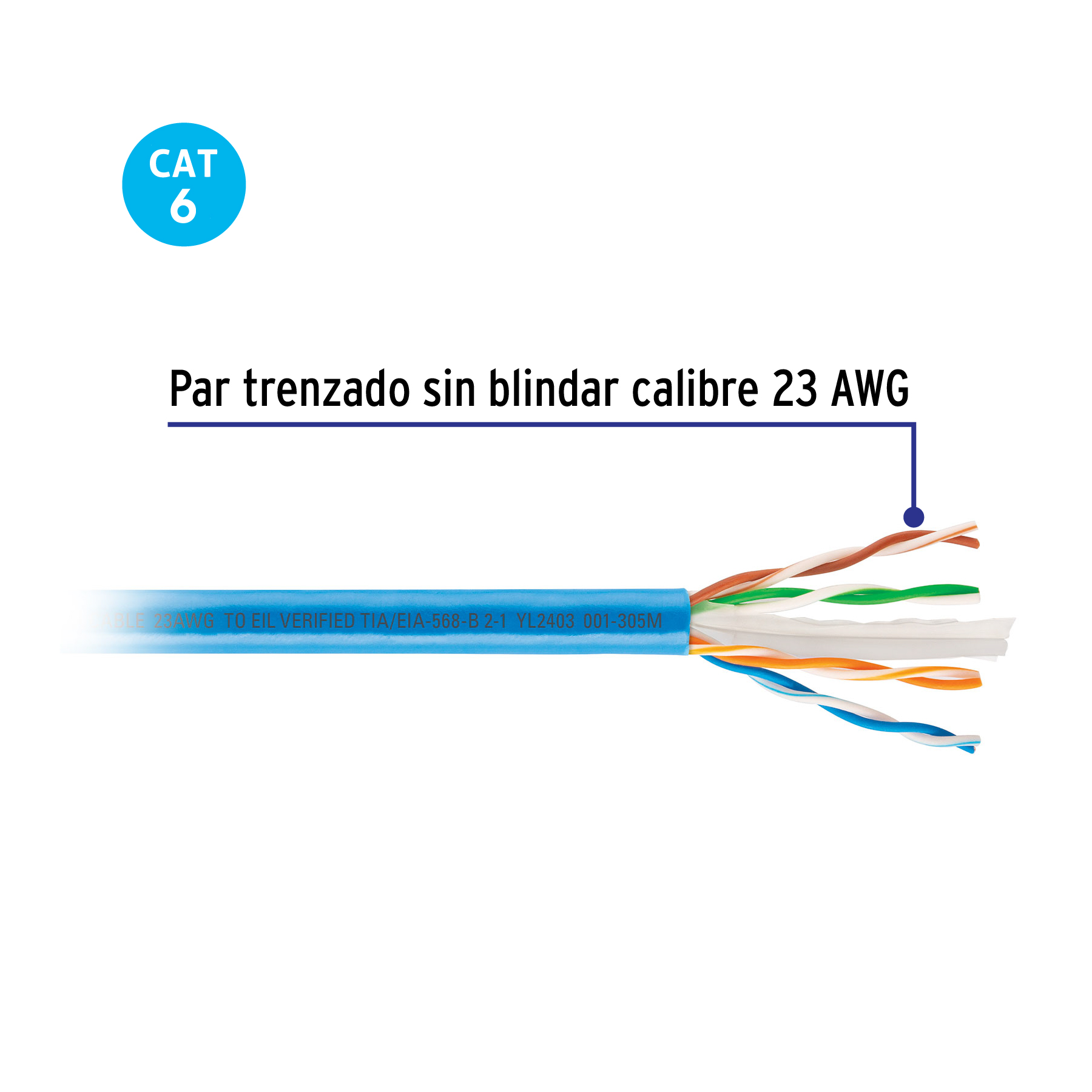 Metro de cable UTP CAT6, Bobina de 305m, azul, VOLTECK - Imagen 5