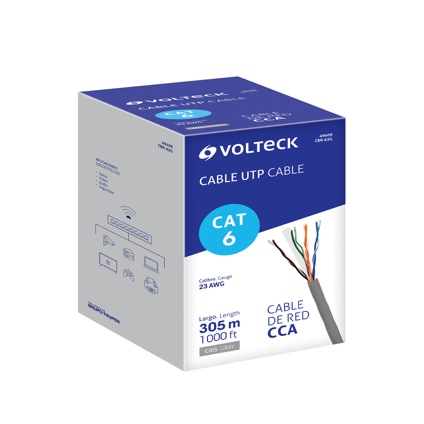 Metro de cable UTP CAT6, Bobina de 305m, gris, VOLTECK - Imagen 2