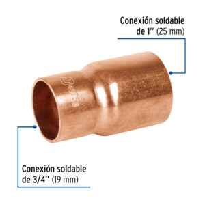 Reducción bushing de cobre, 1 x 3/4', FOSET - Imagen 3
