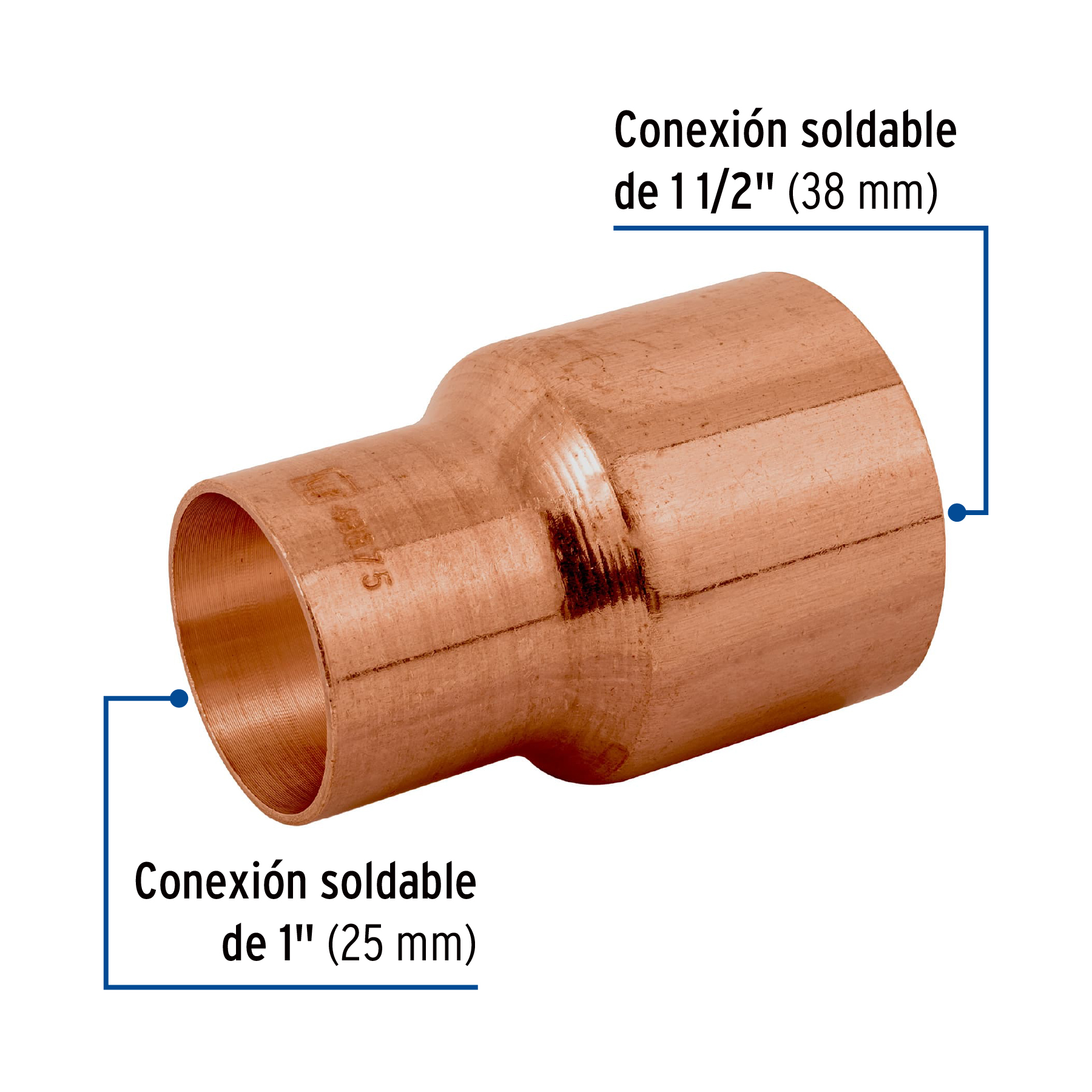Reducción bushing de cobre 1-1/2 x 1', FOSET - Imagen 3