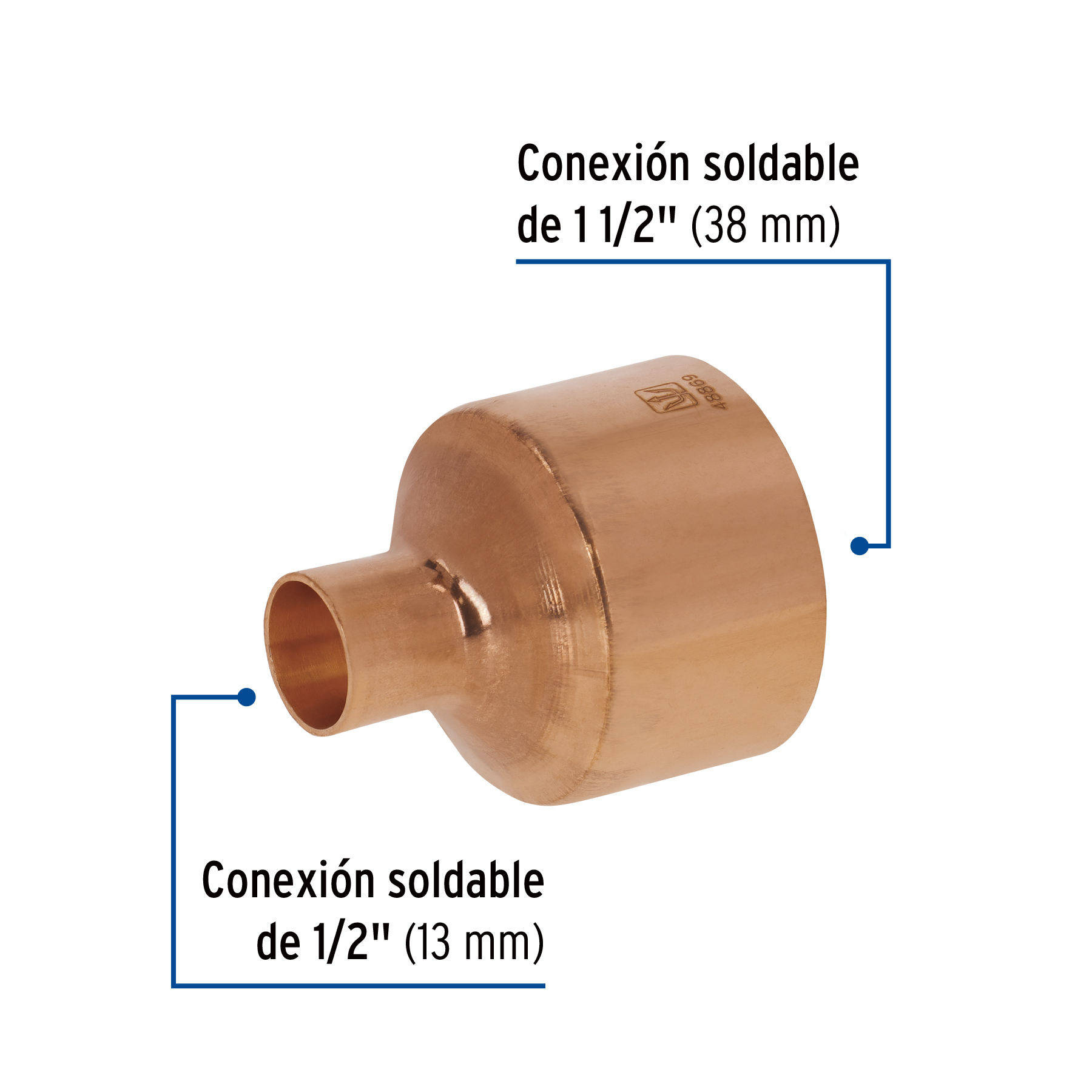Reducción campana de cobre 1-1/2 x 1/2', FOSET - Imagen 3