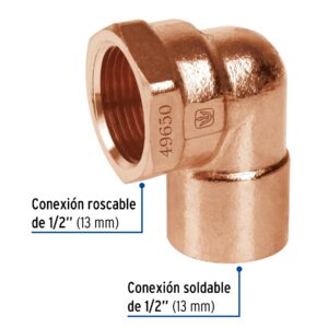 Codo 90° de cobre, rosca interior 1/2', FOSET - Imagen 3