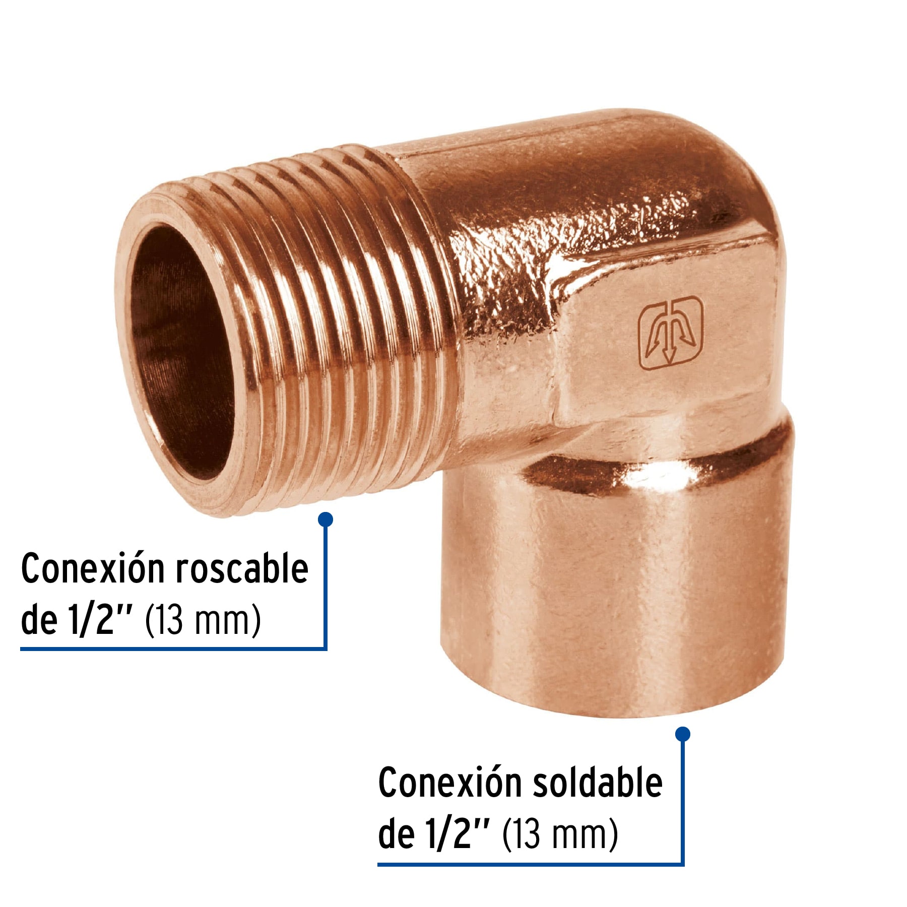Codo 90° de cobre, rosca exterior 1/2', FOSET - Imagen 3