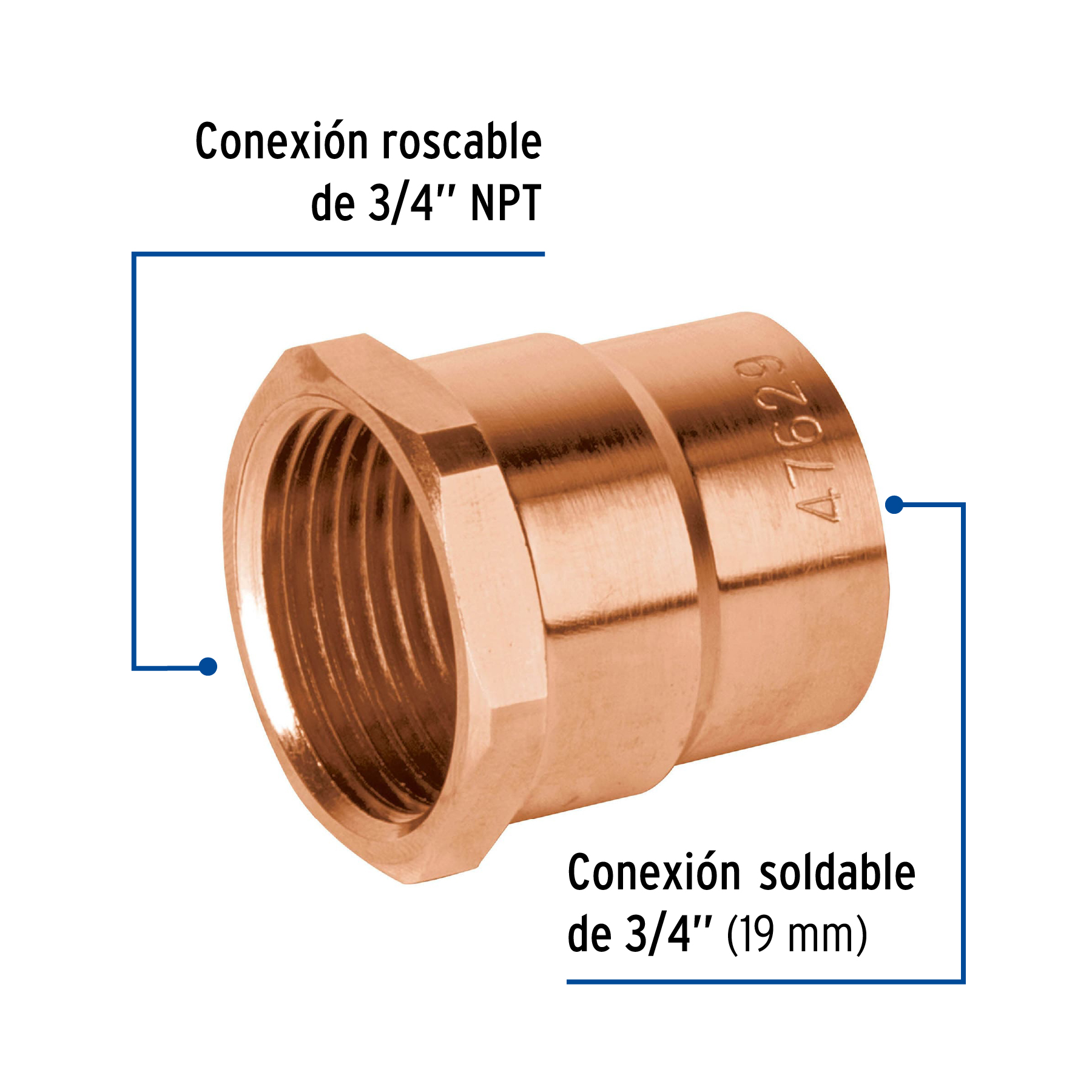 Conector de cobre de rosca interior 3/4', FOSET BASIC - Imagen 3