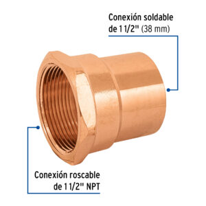 Conector de cobre, rosca interior 1-1/2', FOSET - Imagen 3
