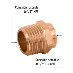 Conector de cobre de rosca exterior 1/2', FOSET BASIC - Imagen 3