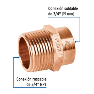 Conector de cobre, rosca exterior 3/4', FOSET - Imagen 3