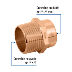 Conector de cobre, rosca exterior 1', FOSET - Imagen 3