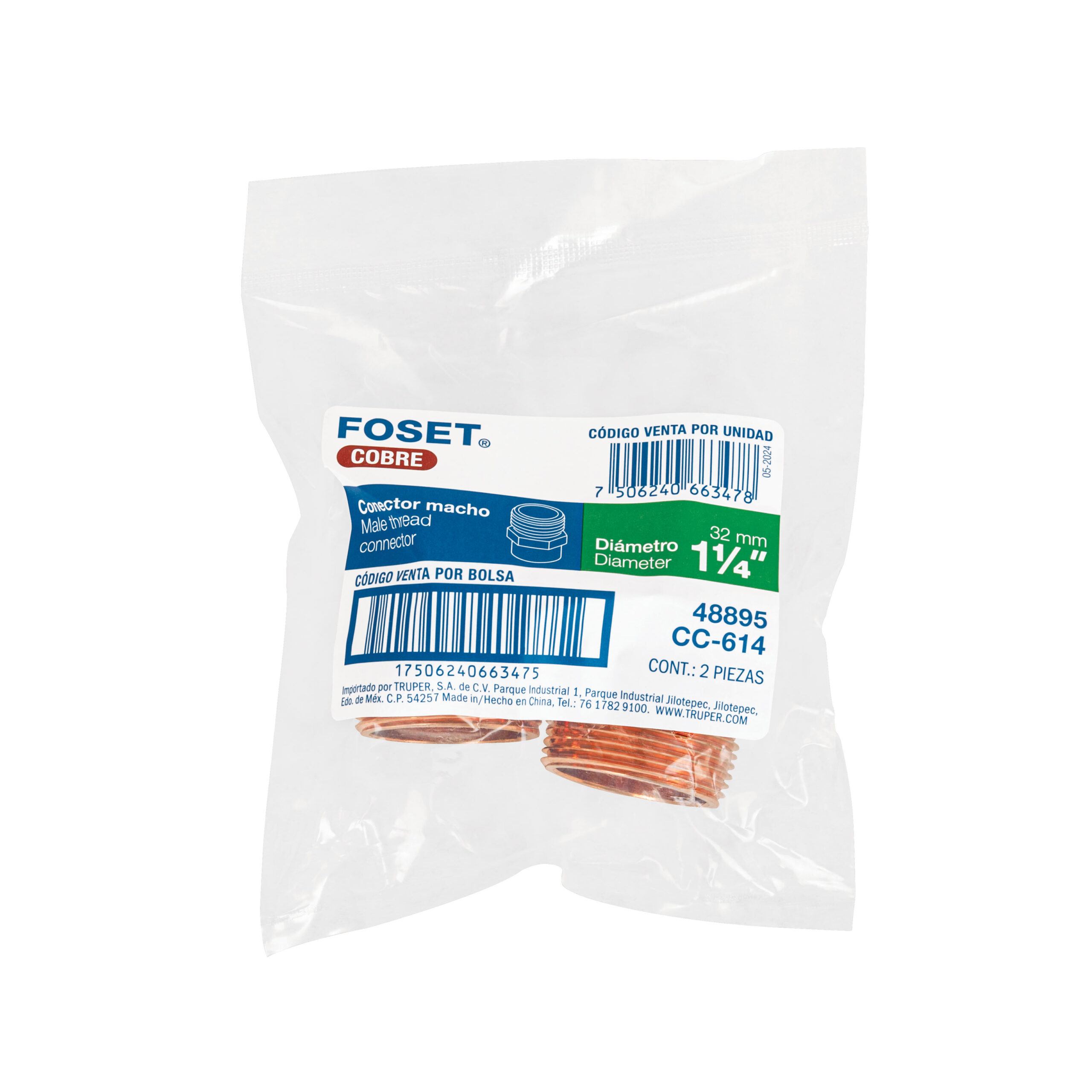 Conector de cobre, rosca exterior 1-1/4', FOSET - Imagen 4