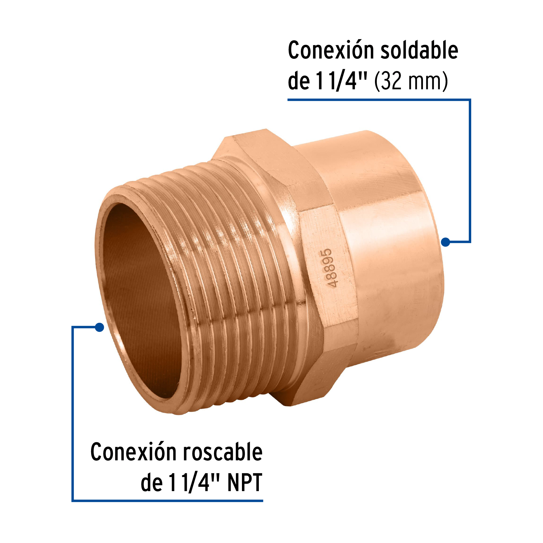 Conector de cobre, rosca exterior 1-1/4', FOSET - Imagen 3