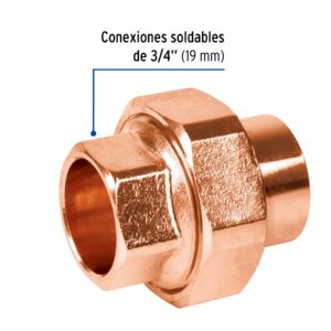 Tuerca unión de latón cobrizado 3/4', FOSET - Imagen 3