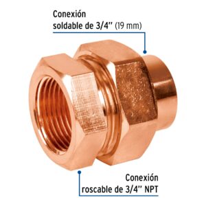 Tuerca unión latón cobrizado 3/4' rosca interior, FOSET - Imagen 3