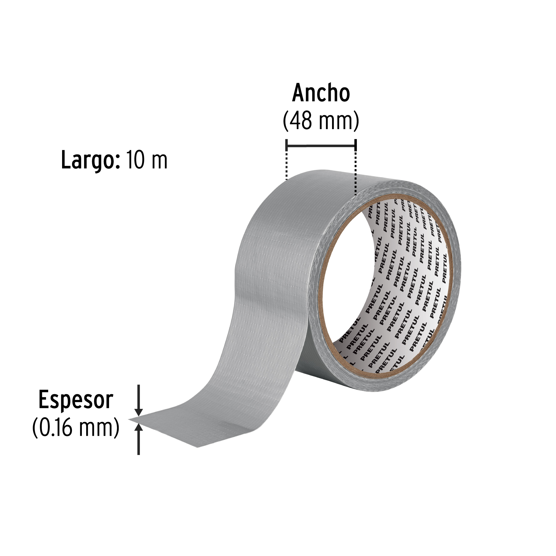 Cinta para ducto 10m x 48mm, espesor 0.16mm, PRETUL - Imagen 4