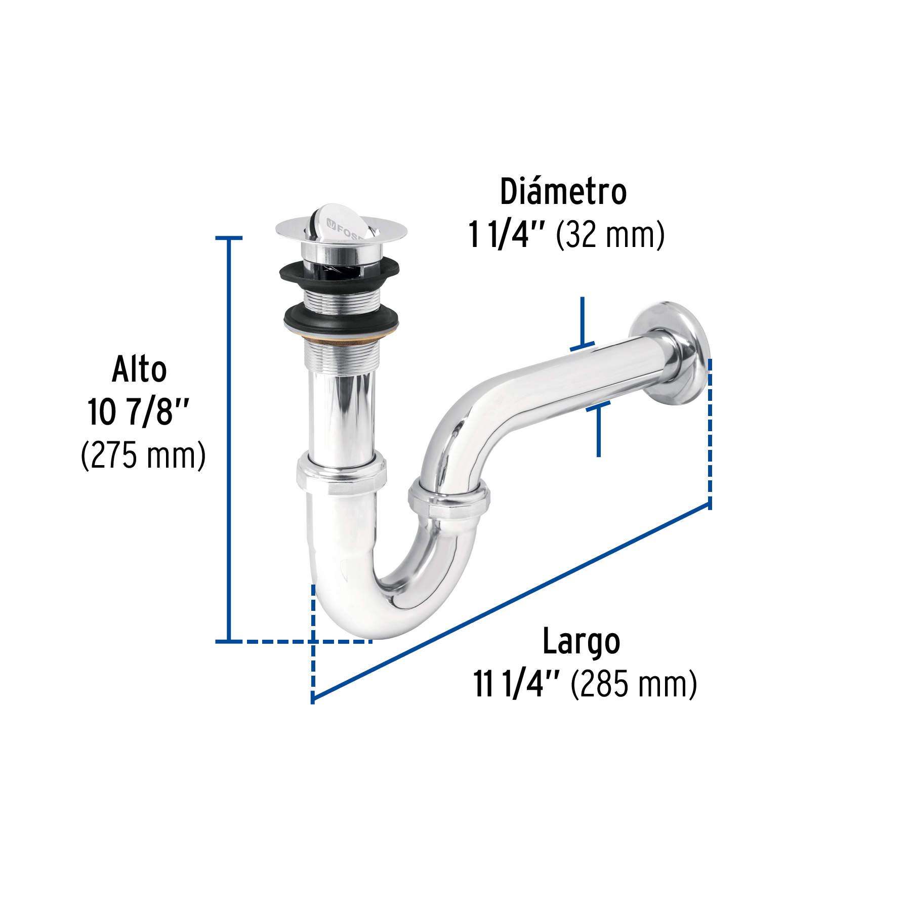 Céspol 1-1/4', contra tipo moneda, latón cromo, para lavabo - Imagen 4