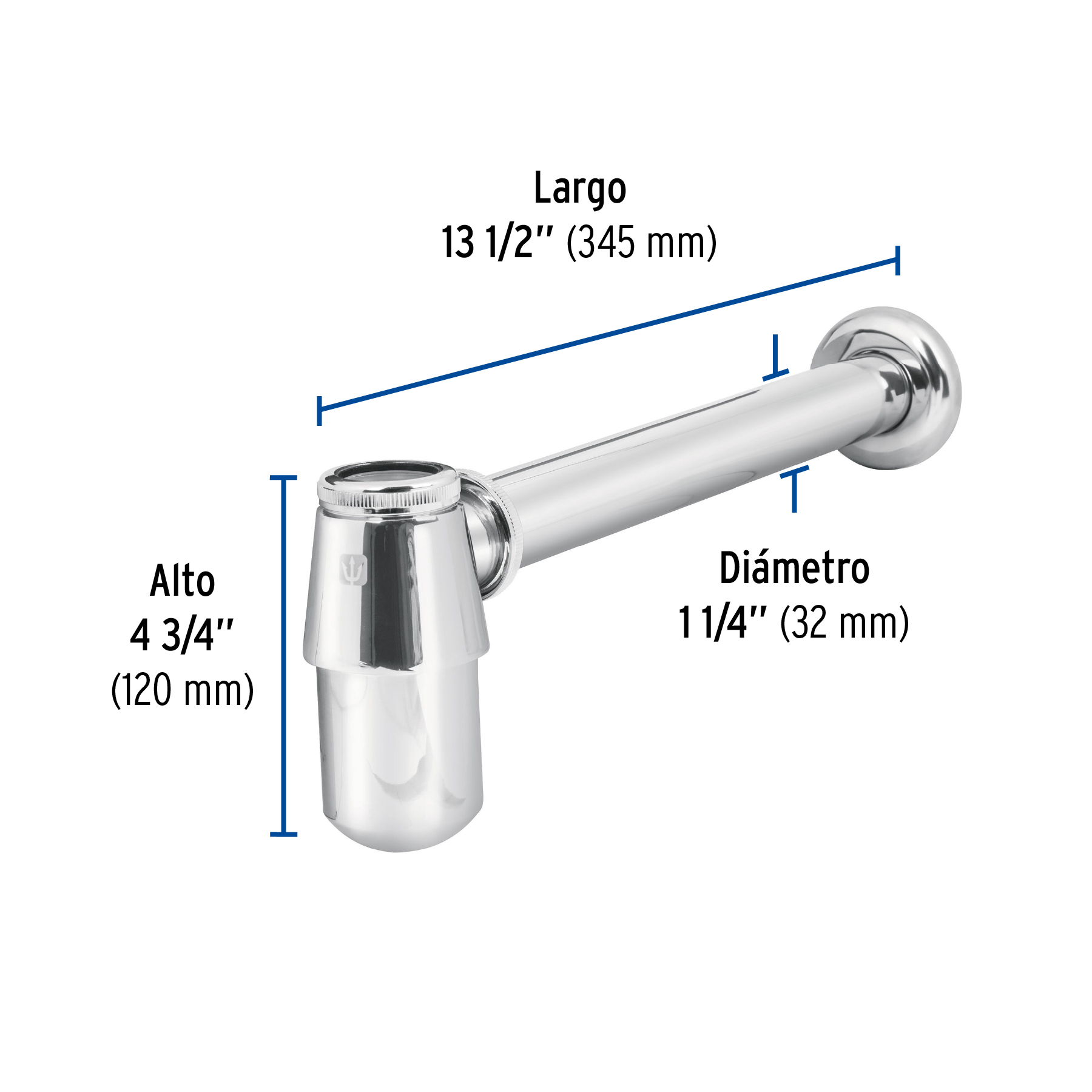 Céspol de bote 1-1/4', sin contra, latón cromo, para lavabo - Imagen 4