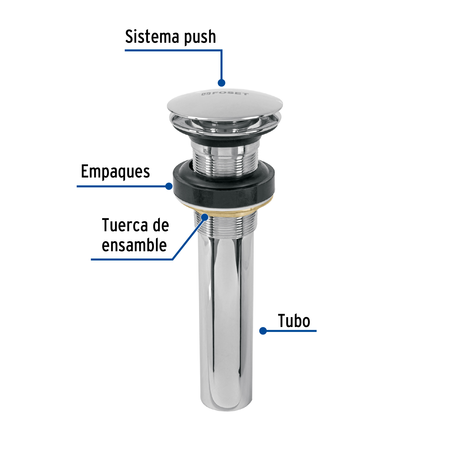 Contra para lavabo, sin rebosadero, tipo hongo, cromo - Imagen 3