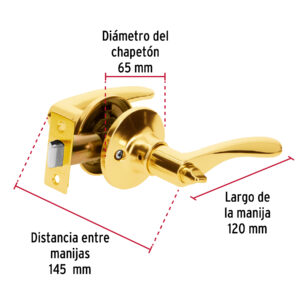 Cerradura manija 'Milán' baño latón brillante, cil metal - Imagen 5