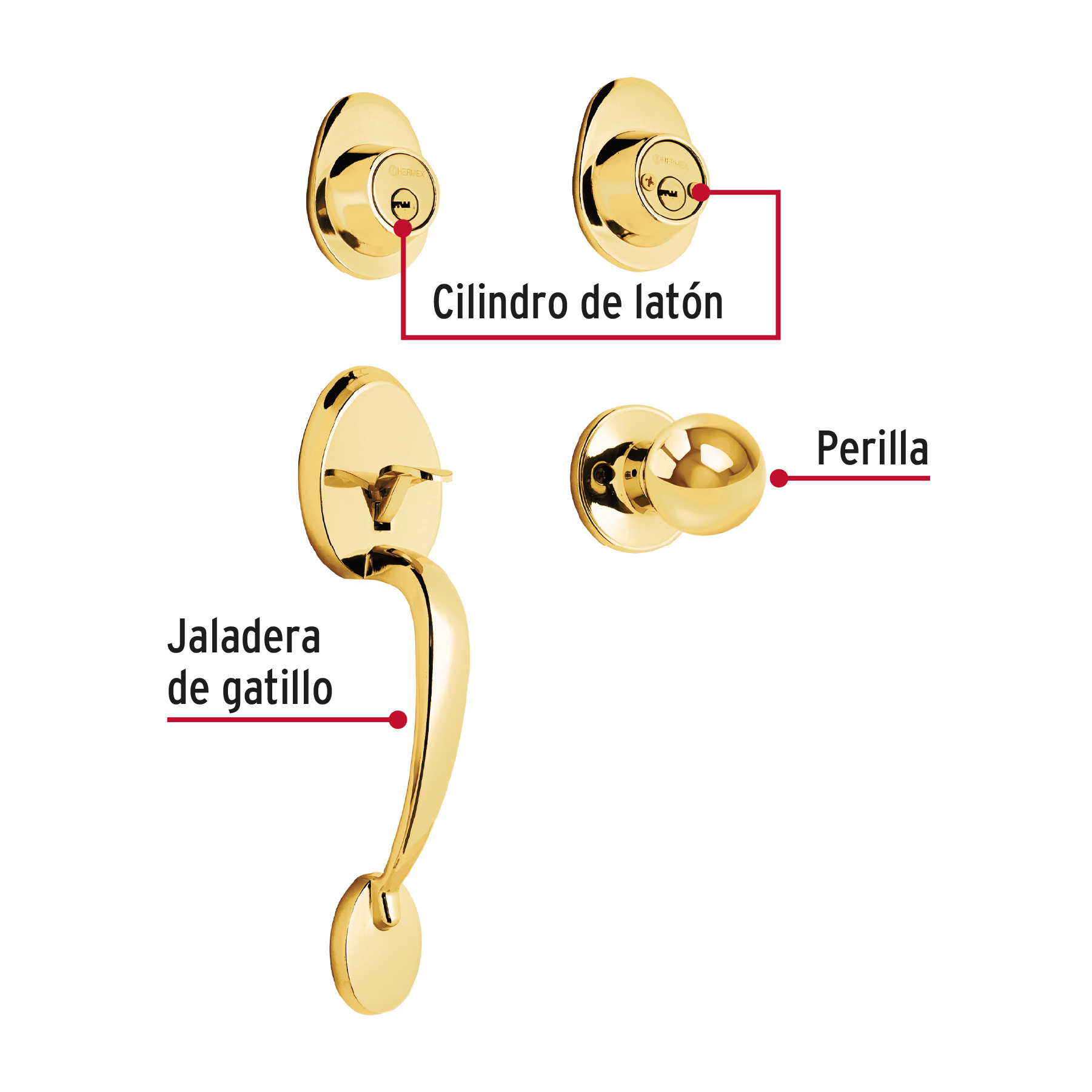 Jaladera/perilla, Lugo llave-llave, Latón Brillante,HERMEX - Imagen 5