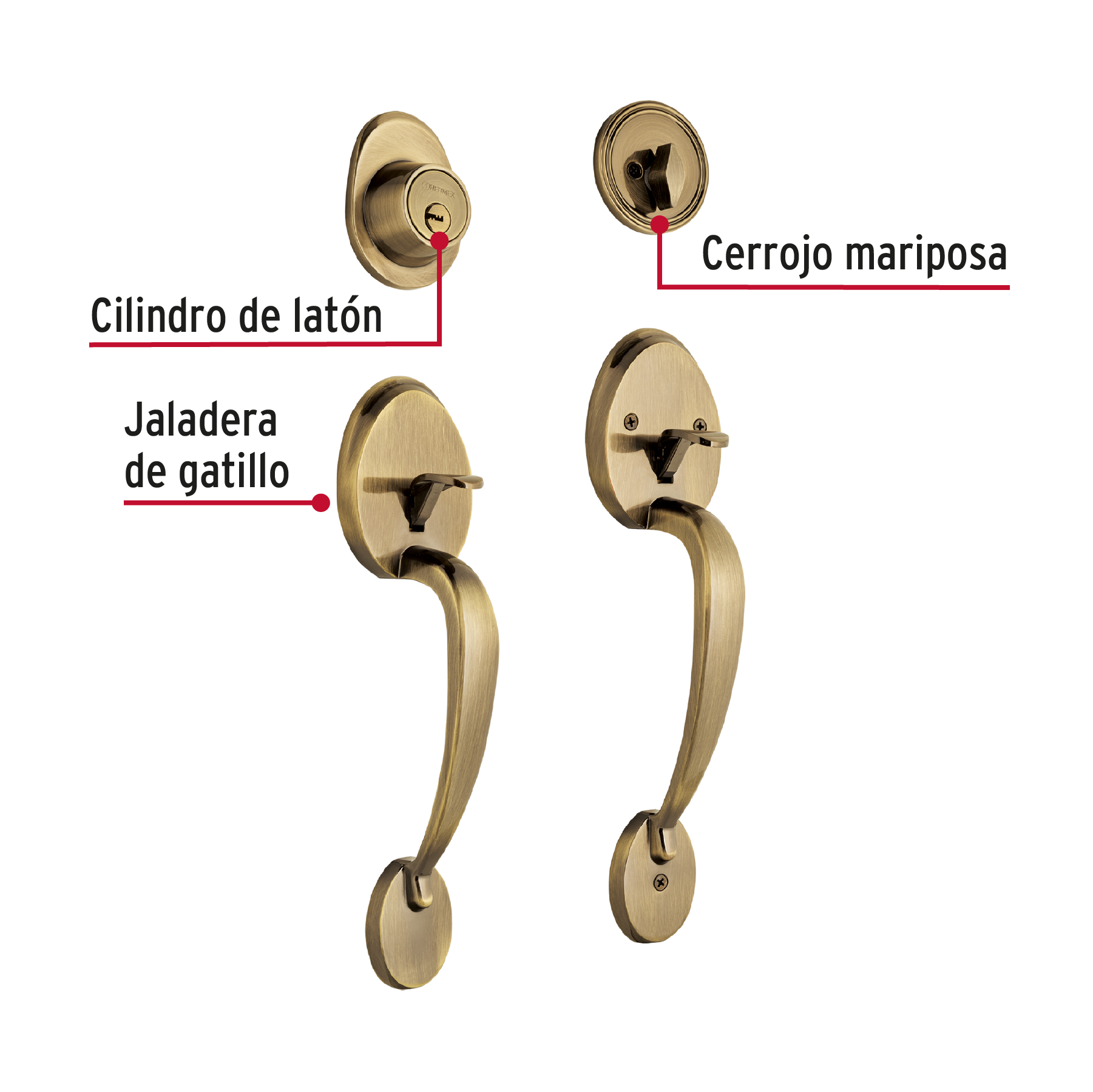 Doble jaladera, Lugo llave-mariposa, Latón Antiguo, HERMEX - Imagen 3