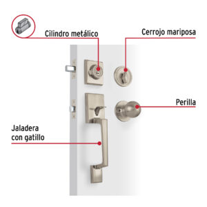 Jaladera/perilla/cerrojo, Porto llave-mariposa, Níquel Satín - Imagen 3