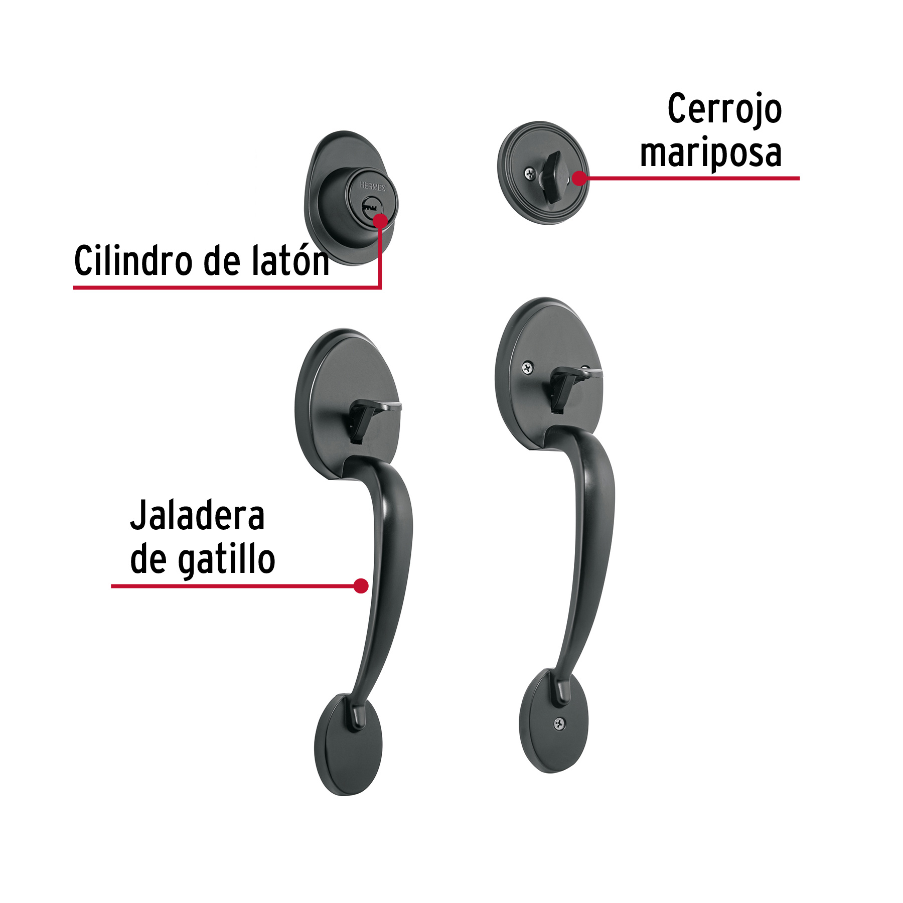 Doble jaladera, Lugo llave-mariposa, Negro, HERMEX - Imagen 3