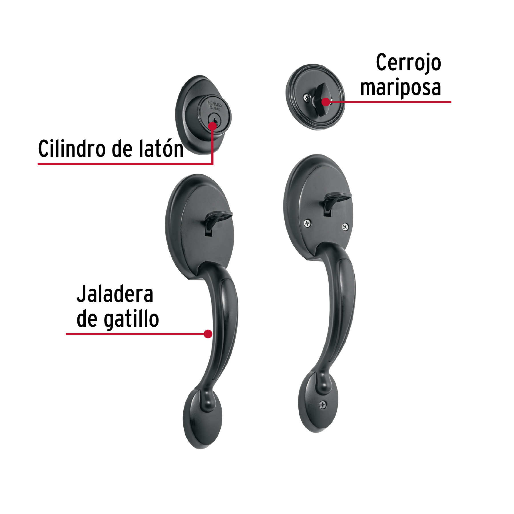 Doble jaladera y perilla, Berna mariposa, negro, BASIC - Imagen 4