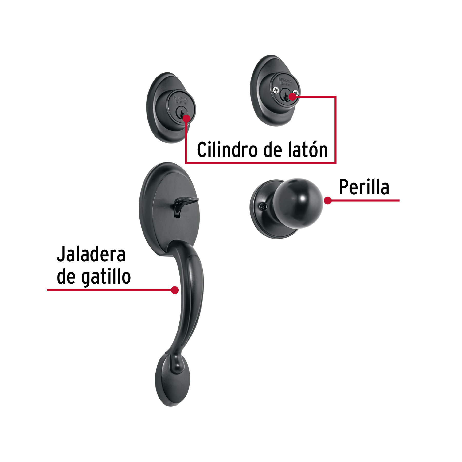 Jaladera y perilla, Berna llave-llave, negro, BASIC - Imagen 3