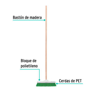 Cepillo para barrer cerda rígida de 30 cm, bastón de madera - Imagen 3