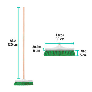 Cepillo para barrer cerda rígida de 30 cm, bastón de madera - Imagen 4