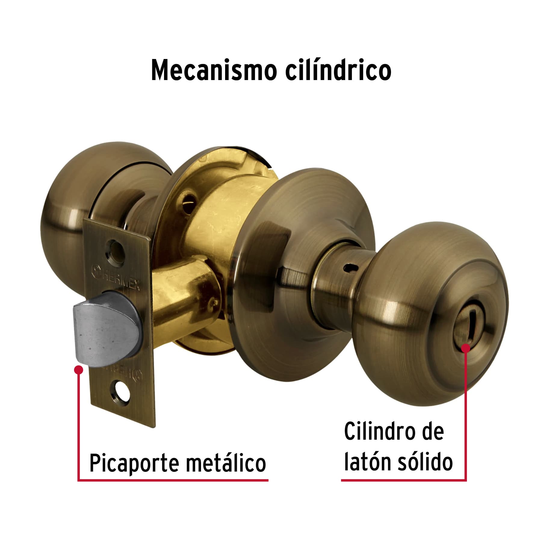 Cerradura tipo oval para baño, latón antiguo, HERMEX - Imagen 4
