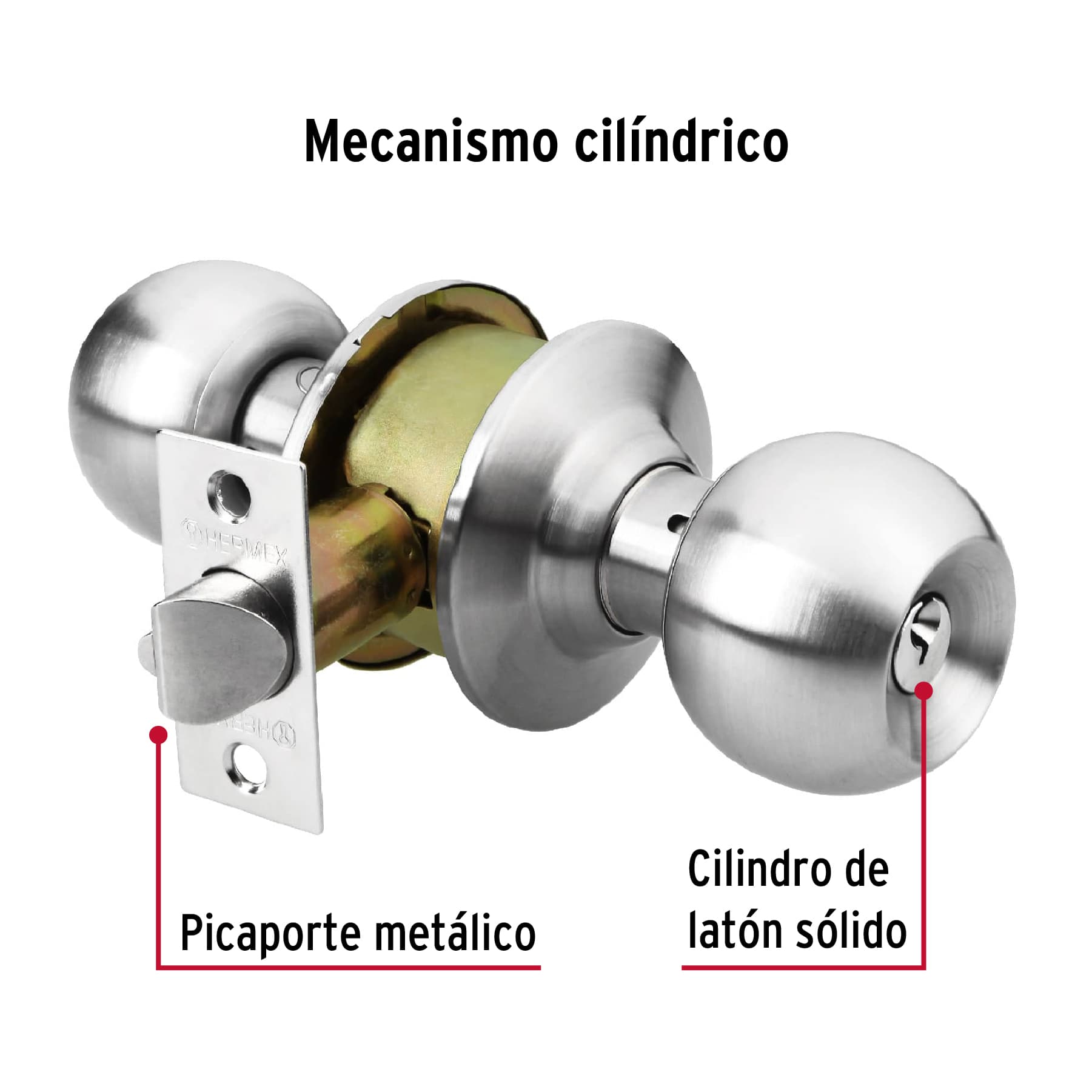 Cerradura tipo esfera para recámara, cromo mate, HERMEX - Imagen 4