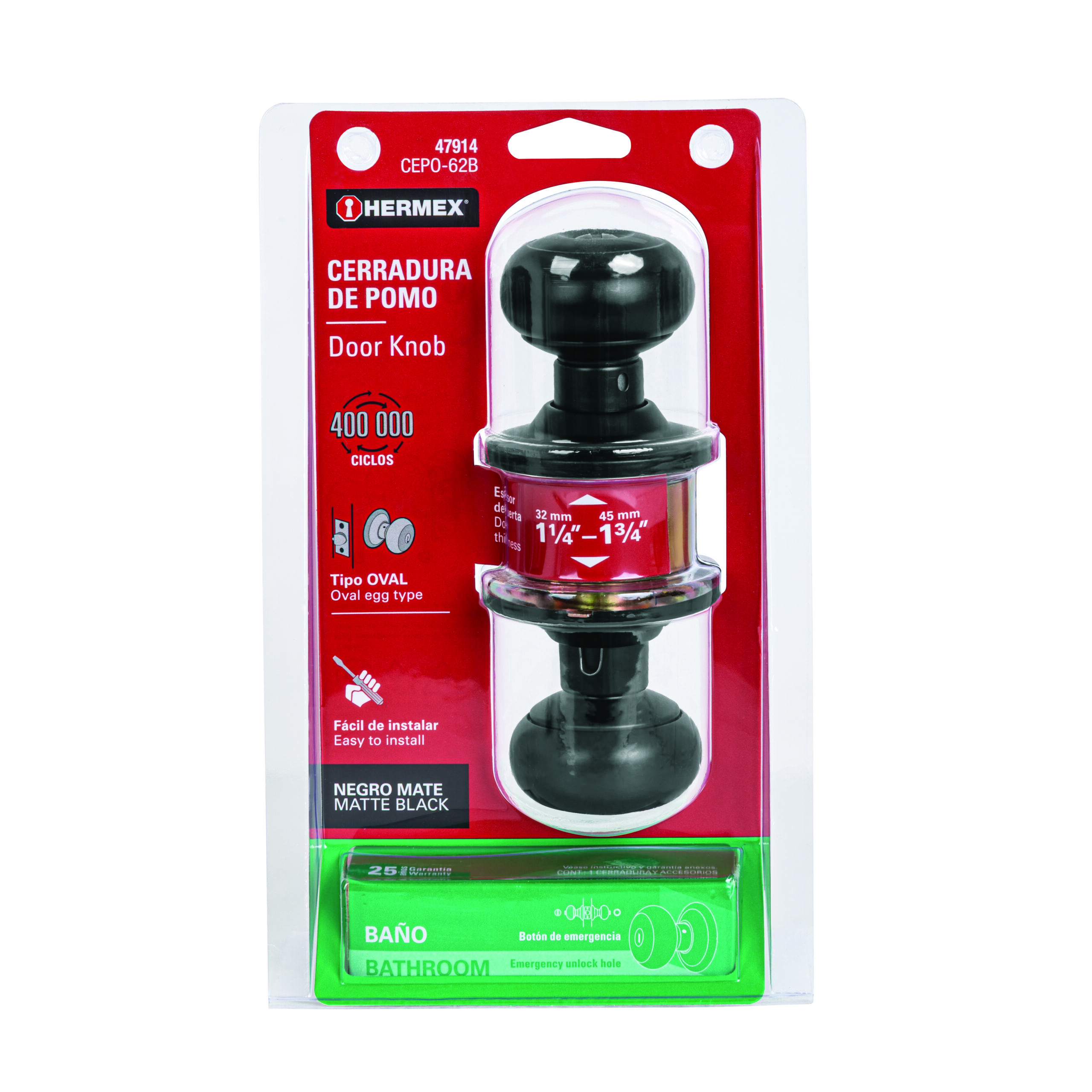Cerradura pomo, negro, oval, baño, HERMEX - Imagen 7