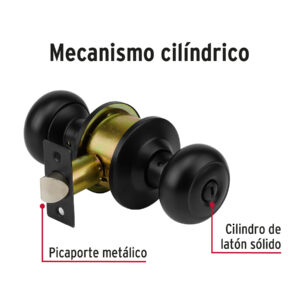Cerradura pomo, negro, oval, baño, HERMEX - Imagen 5