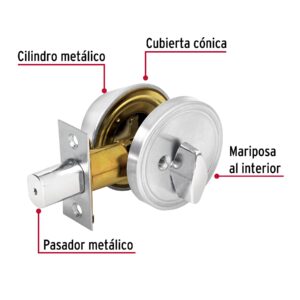 Cerrojo llave-mariposa cromo mate, llave tradicional, HERMEX - Imagen 6