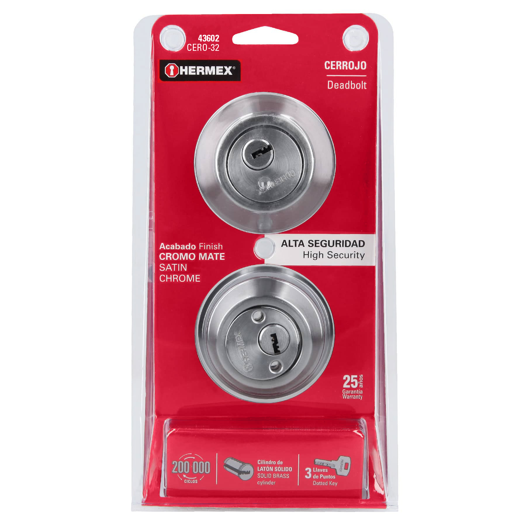 Cerrojo llave-llave cromo mate, llave puntos, HERMEX - Imagen 7